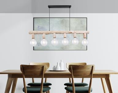 Suspension 6 lumières design Globo Ray Noir Métal 15441-6H