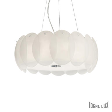 Suspension 8 lampes design Ideal lux Ovalino Blanc Verre 090481