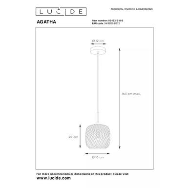 Suspension  AGATHA - Ø 18 cm - 1xE27 - Or Mat / Laiton - Lucide - 03433/01/02