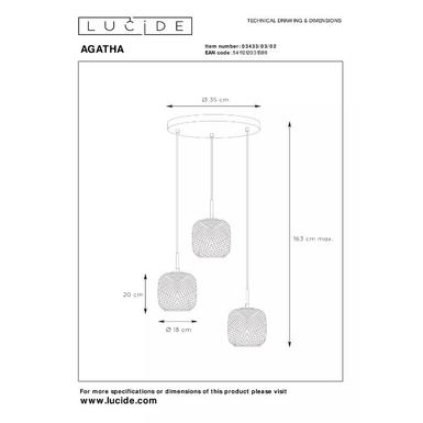 Suspension AGATHA - Ø 35 cm - 3xE27 - Or Mat / Laiton - Lucide - 03433/03/02