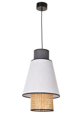 Suspension Singapour Ø 30 cm - Blanc / Gris anthracite - Lin / Cannage naturel - Market Set - 652198