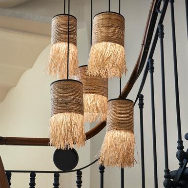 Suspension Bana Ø 32 cm - 5xE27 - Raphia frangé - Market Set - PR503490