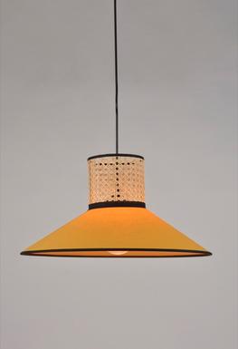 Suspension design Corep Pennsy Jaune Abat jour en lin/Cannage naturel 654458