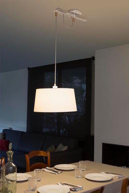 Suspension design Faro Fusta Blanc Metal + Tissu Abat Jour 28394