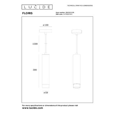 Suspension FLORIS - 1xGU10 - Doré / Noir - Lucide - 35413/01/30