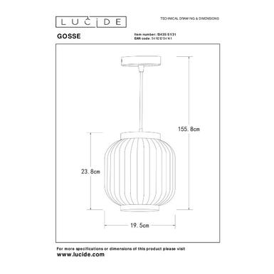 Suspension GOSSE - Ø 19,5 cm- 1xE14 - Blanc Porcelaine - Lucide 13435/01/31