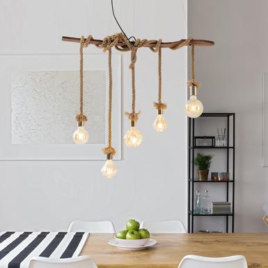 Suspensions 1 lampes design Näve Rope Beige Bois 6123527