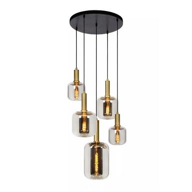 Suspension Joanet 5xE27 - Noir Métal - Verre Fumé - design Lucide - 45494/15/65