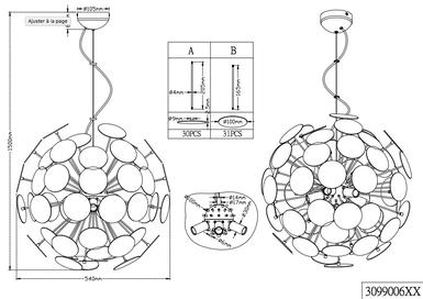 Suspensions 6 lampes design Trio Discalgo Blanc 01 Métal 309900631