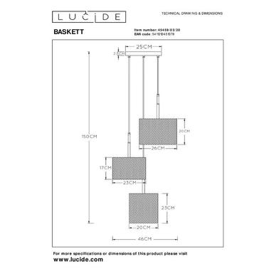 Suspension Baskett - Lucide - Ø 46 cm - 3xE27 - Noir - 45459/03/30