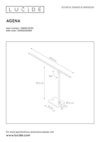 Lucide AGENA - Lampe de bureau - LED Dim. - 1x15W 2700K - Noir