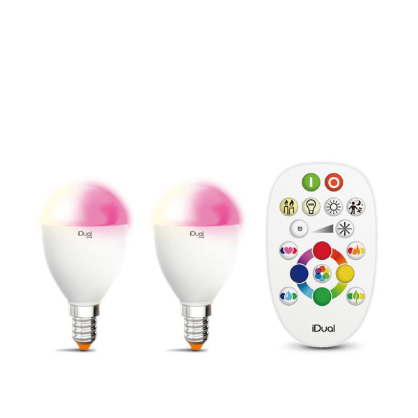 Lot de 2 ampoules E27 led avec télécommande iDual Blanc Plastique